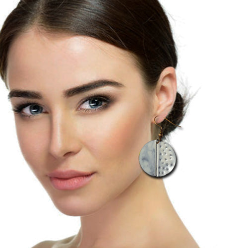 White Circle Patina Earrings