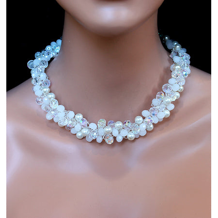 White Crystal Crochet Neckalce - Nurit Niskala