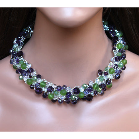 Purple Green Crochet Necklace - Nurit Niskala