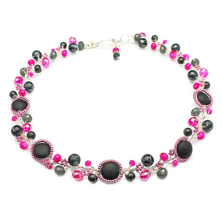 Magenta Pink Black Necklace - Nurit Niskala