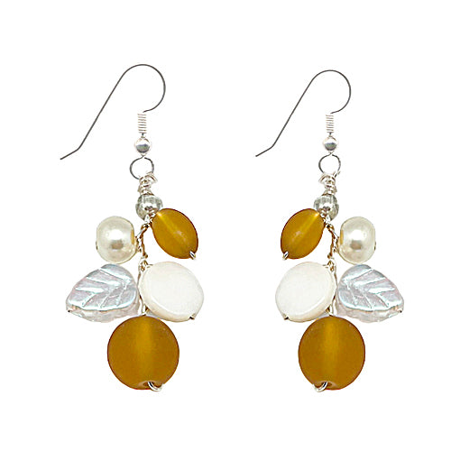 Amber White Flowers Earrings