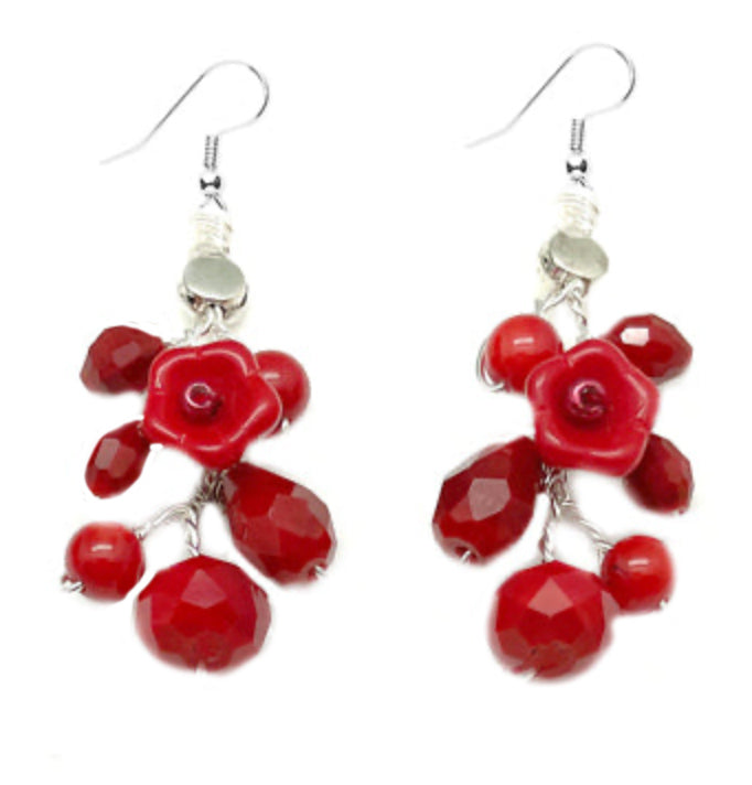Red Flowers Necklace /Matching Earrings Options.