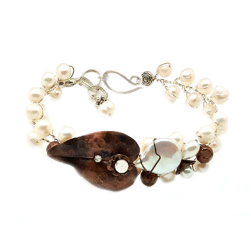 white Pearl +Copper Bracelet #E