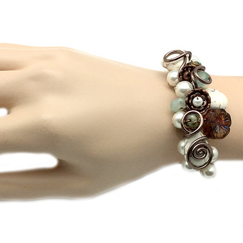 White Pearl +Copper Bracelet #D