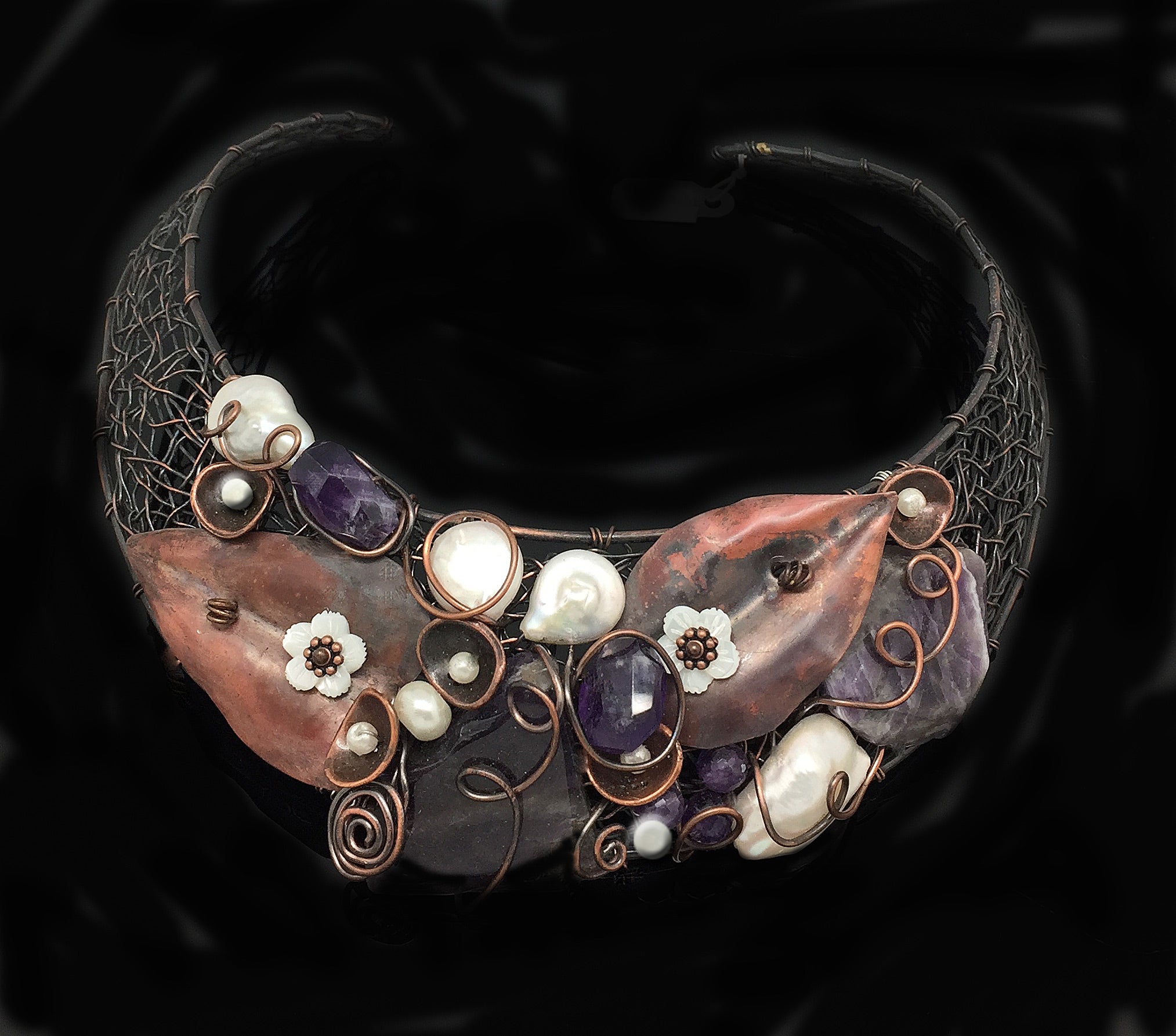 Genuine Amethyst Weaving Copper Choker - Nurit Niskala