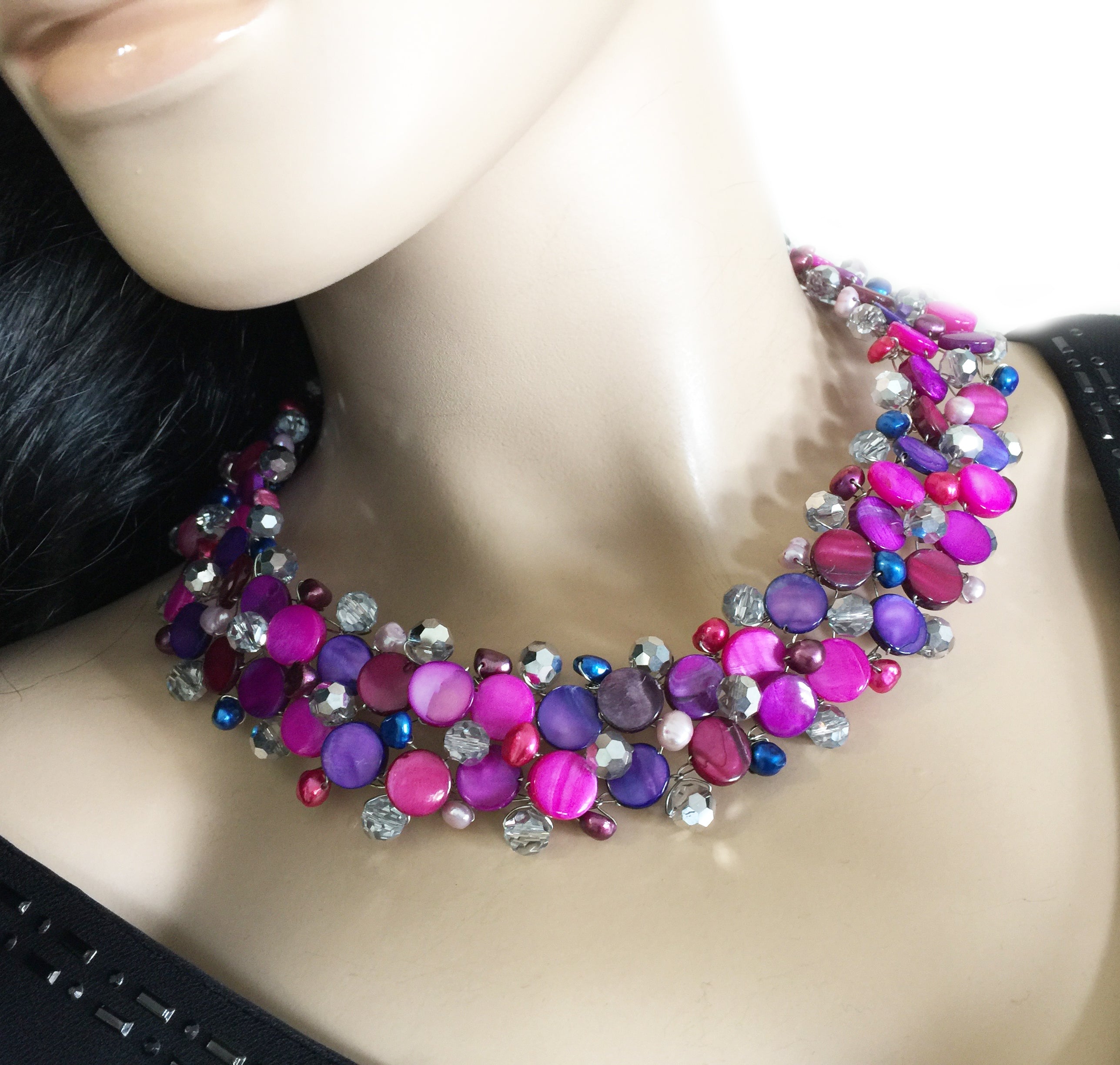 Weaving Fuchsia Magnetic Necklace SET