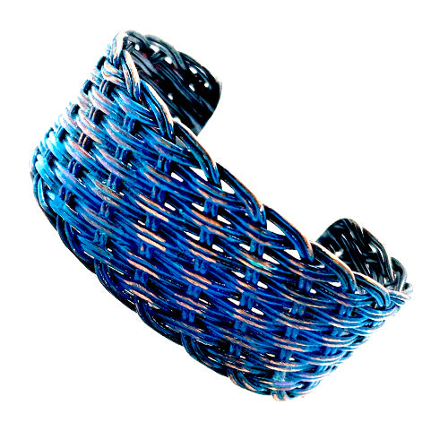 BLUE Copper Braided Cuff Bracelet