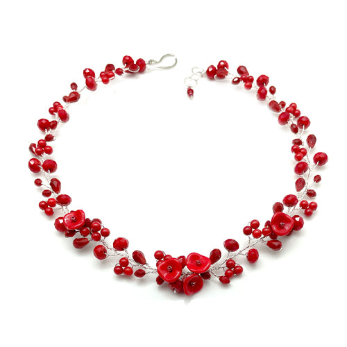 Red Flowers Necklace /Matching Earrings Options.