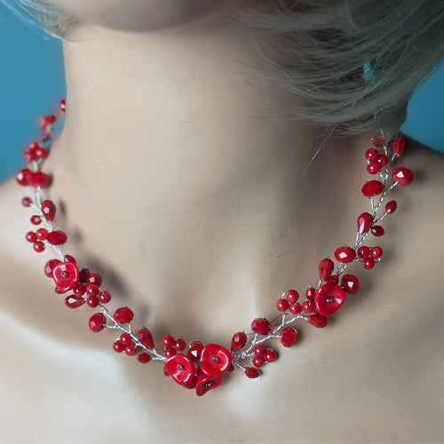 Red Flowers Necklace /Matching Earrings Options.