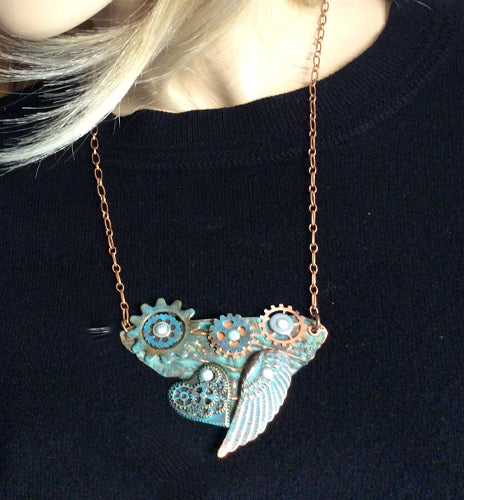 Steampunk Winged Necklace being Worn
