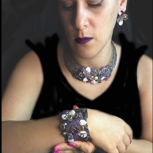 Genuine Amethyst Woven Copper Choker