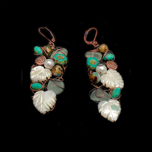 Woven Aqua Green Copper Earrings