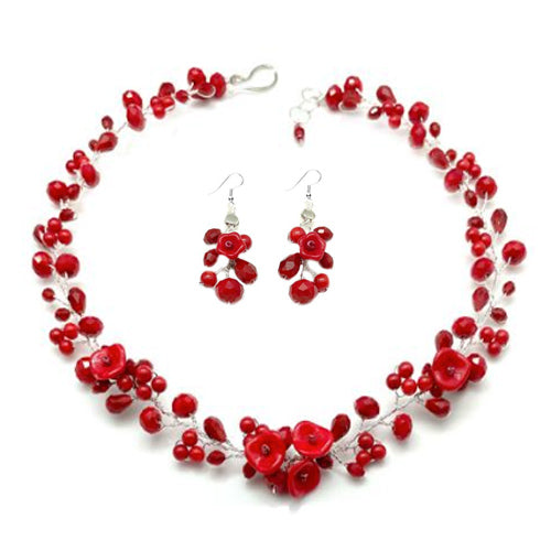Red Flowers Necklace /Matching Earrings Options.