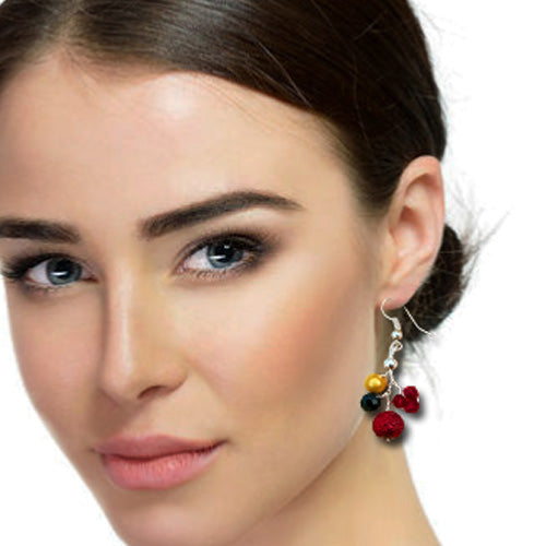 Burgundy Red Black Dangle Earrings.