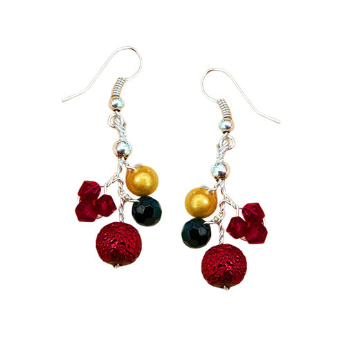 Burgundy Red Black Dangle Earrings.