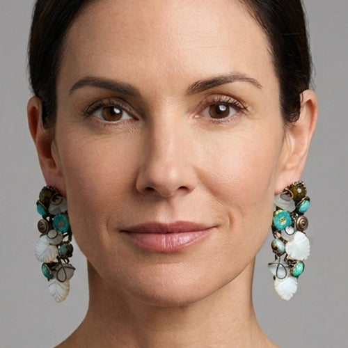 Artisanal Sea Glass & Mother-of-Pearl Cascade Earrings