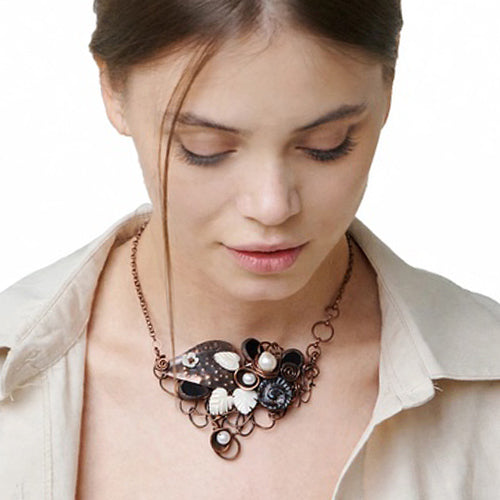 Vintage Pearl Copper Statement Necklace