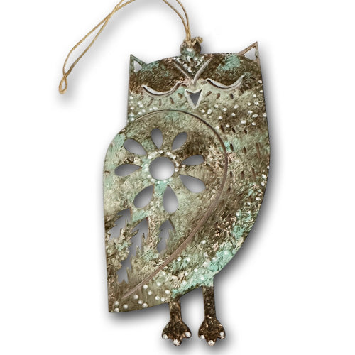 Medium Owl Natural Colors Copper Ornament.