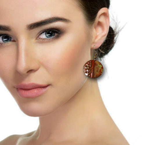 Burgundy Red Circle Patina Earrings