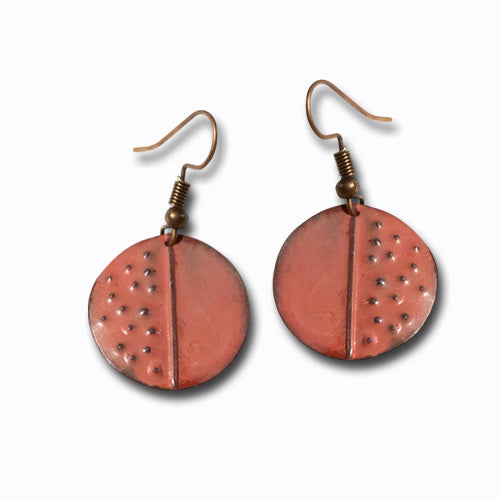 Coral Circle Patina Earrings