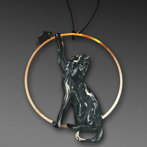 Black White Cat & Mouse Copper Ornament.