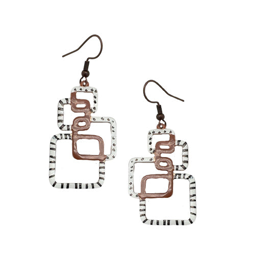 Hollow Squares Brown white Dangle earrings