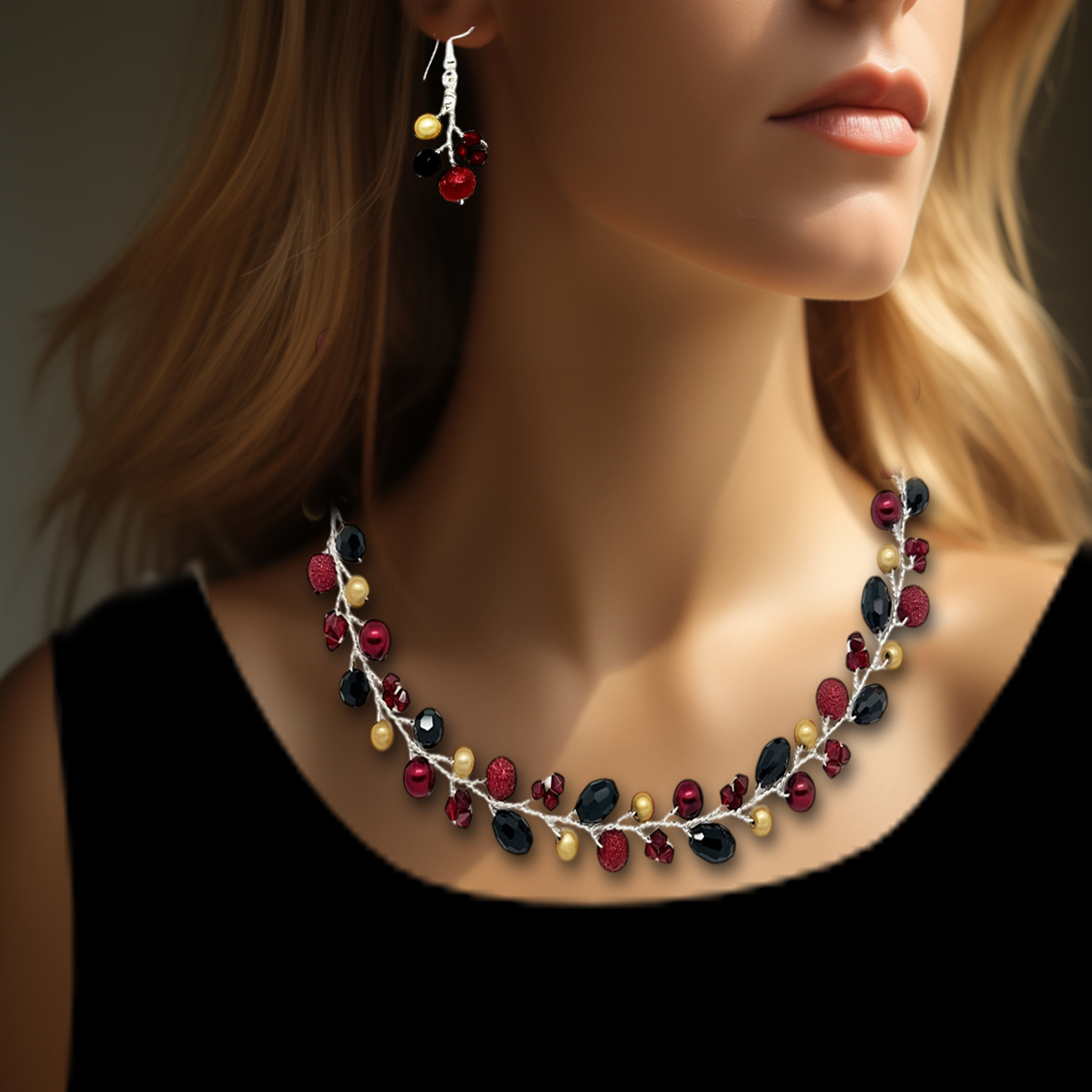 Burgundy Black  Necklace/ Matching Earrings Options.