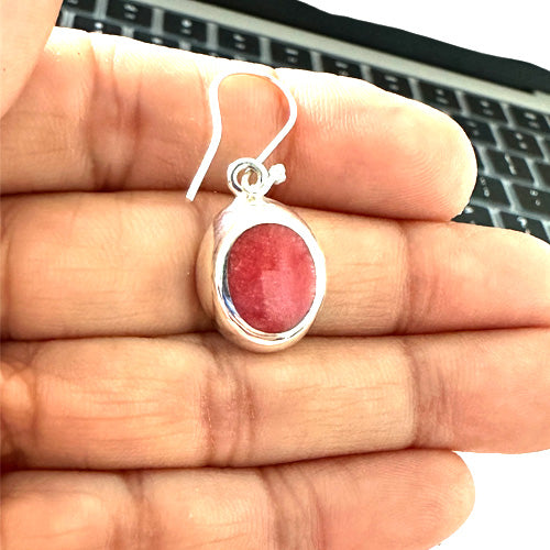 Coral Oval dangle silver earrings.