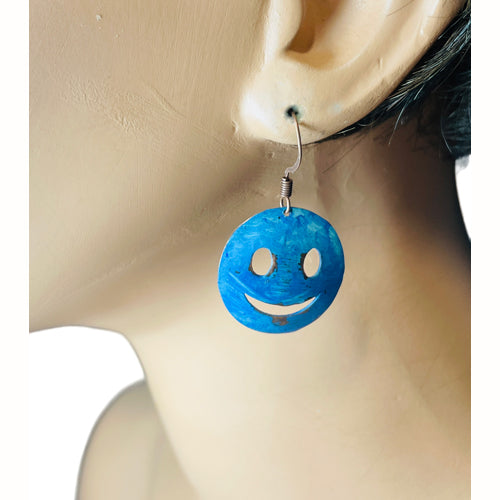 Smiley Face Denim patina earrings