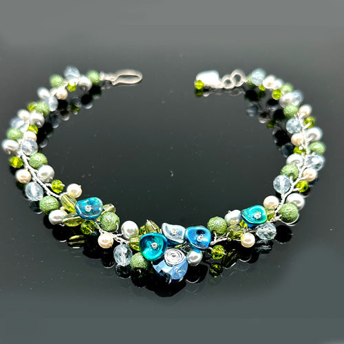 Green Blue White Necklace/ Matching Bracelet Options.