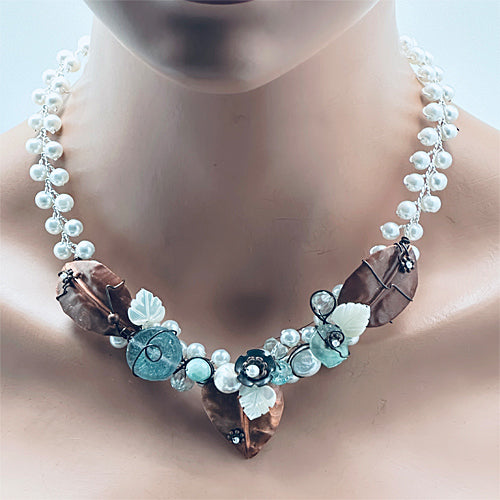 White Aqua pearls Necklace