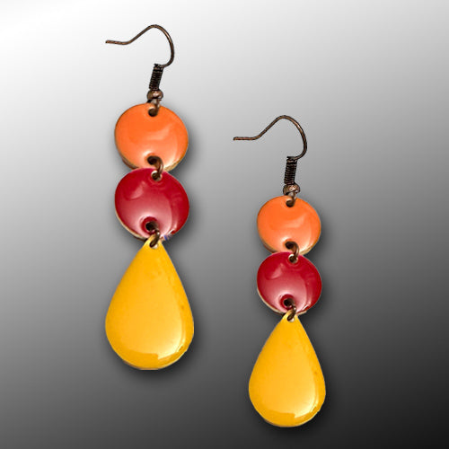 Enamel Coral,Red & Yellow dangle earrings