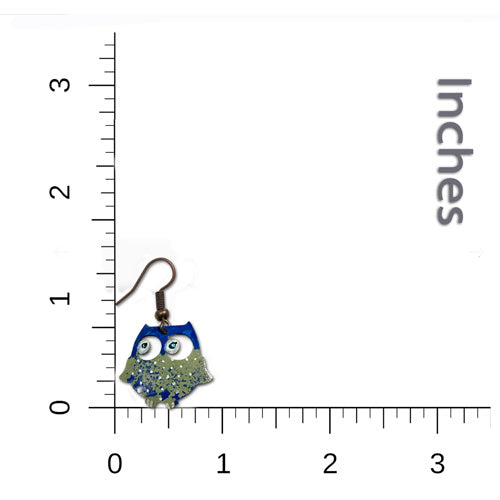 Blue Olive Owl Copper Dangle Earrings.