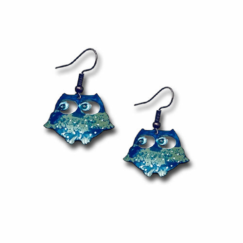 Blue green Owl Earrings