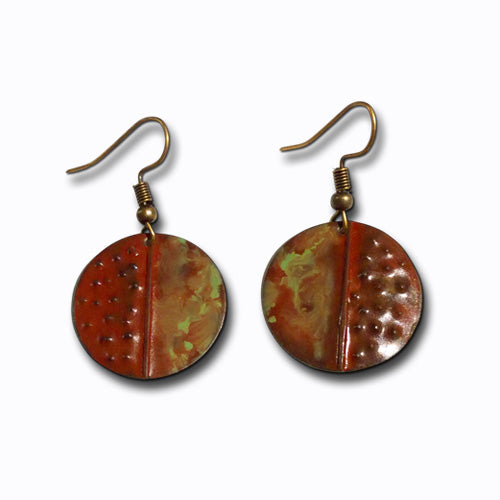 Burgundy Red Circle Patina Earrings
