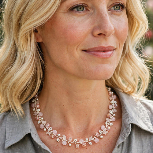 Pink Rose Quartz Necklace & Matching Earrings option