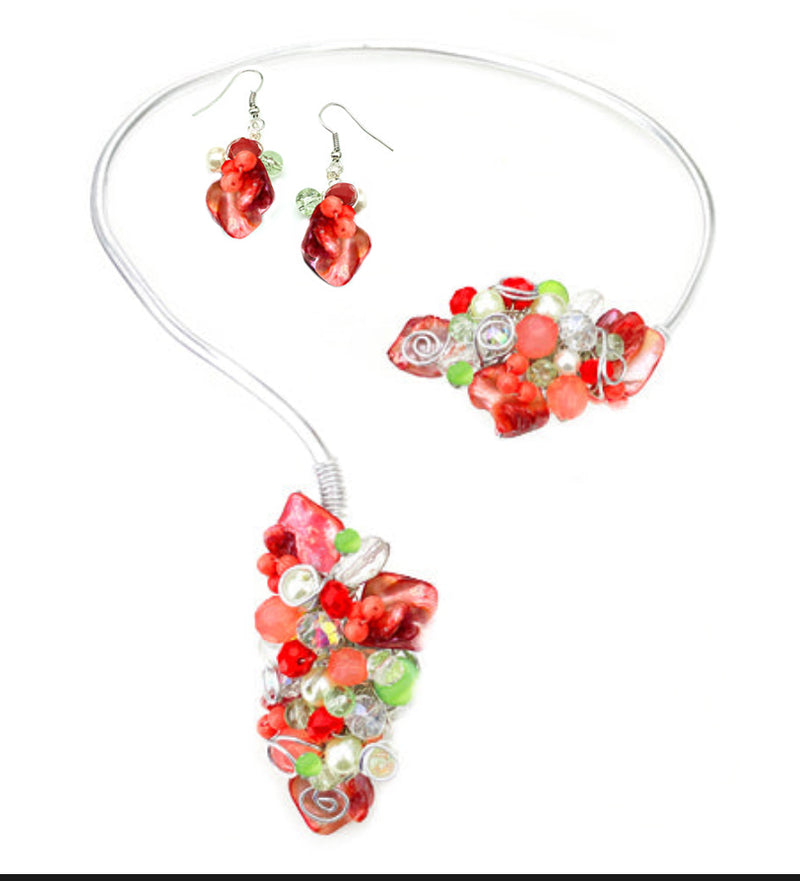 Coral Green Adjustable Choker Earrings