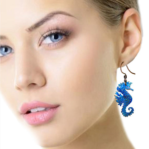 Seahorse copper Patina earrings