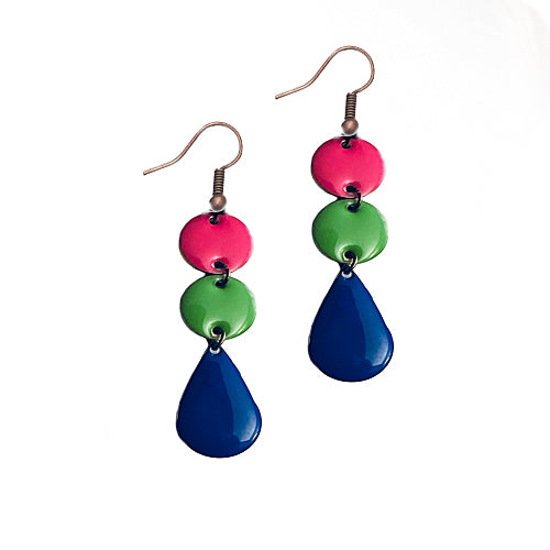 Enamel Pink,Green & Blue dangle earrings