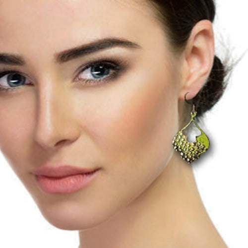 Olive Green Dots Copper Earrings