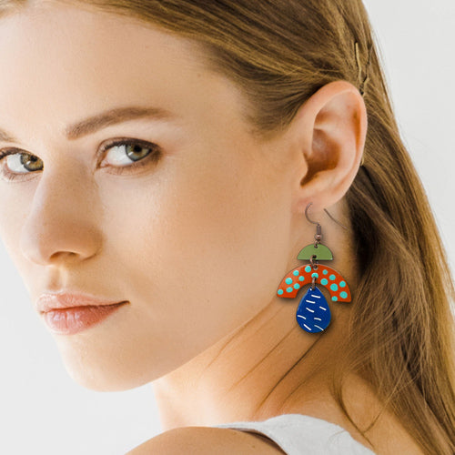 Green, Orange & Blue Dangle Earrings.