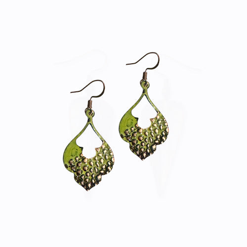 Olive Green Dots Copper Earrings