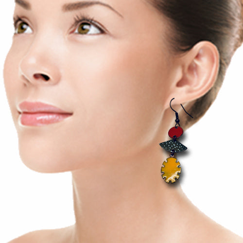 Honey mustard red dangle earrings