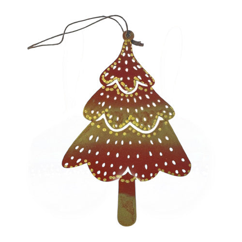 Red Gold Christmas Tree Copper Ornament.