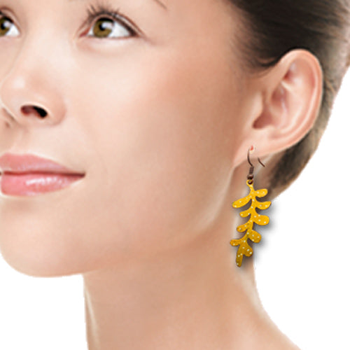 Yellow Delicate Leaf Copper Earrings