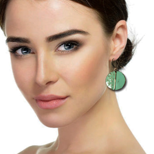 Small Sage Green Circle Patina Earrings