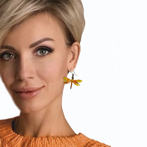 Blue and Yellow dragonflies dangle Earrings