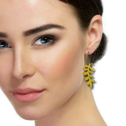 Yellow Delicate Leaf Copper Earrings