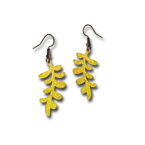 Yellow Delicate Leaf Copper Earrings