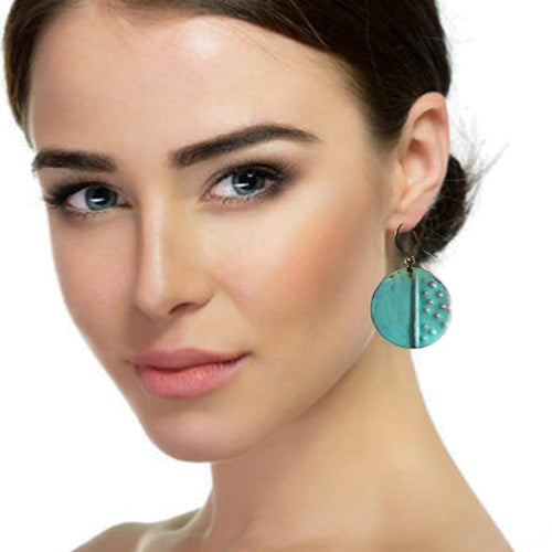 Turquoise Circle Patina Earrings